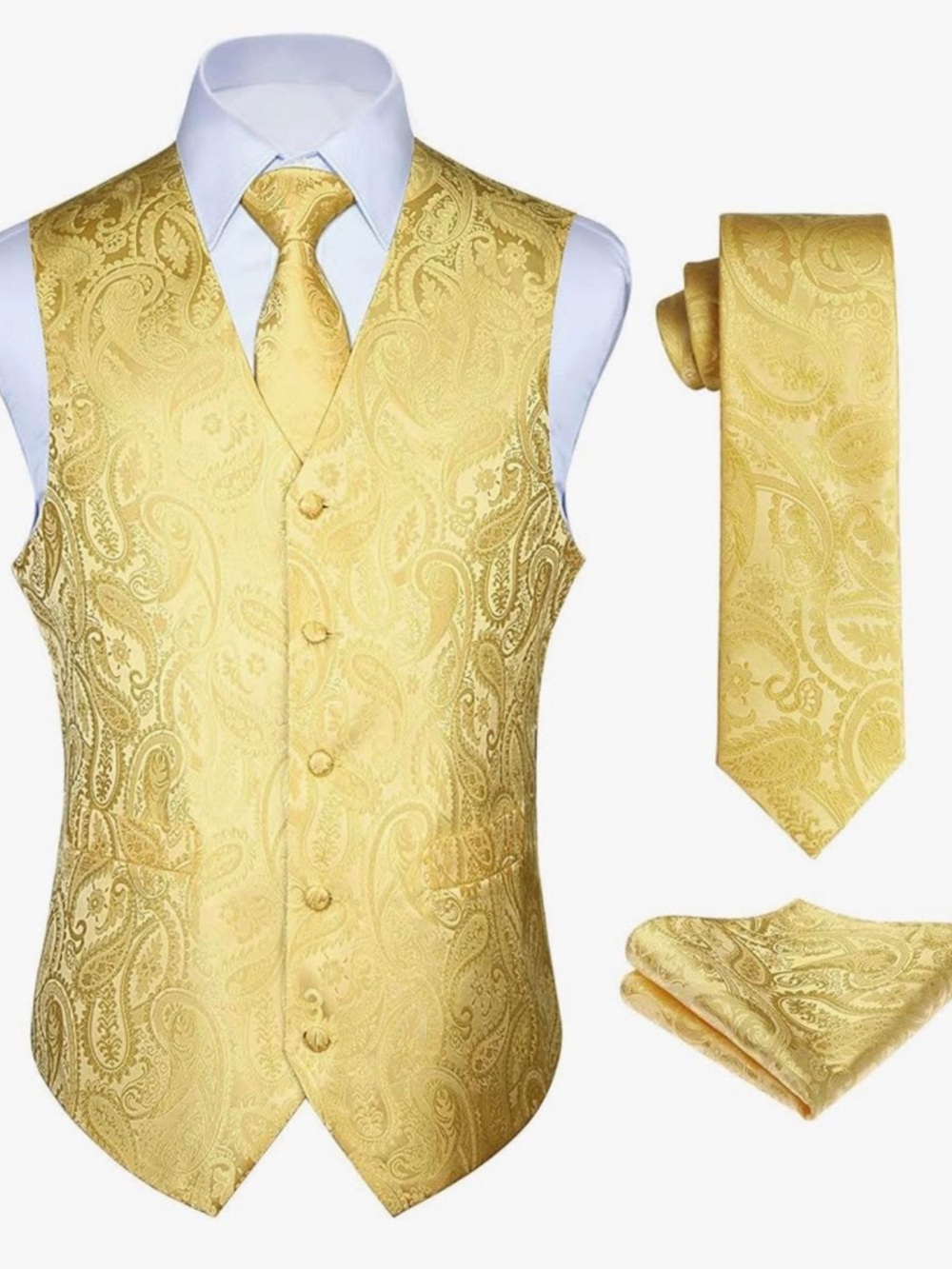 HISDERN Paisley Floral Jacquard Vest, Tie and Pocket Square Sets xl new!